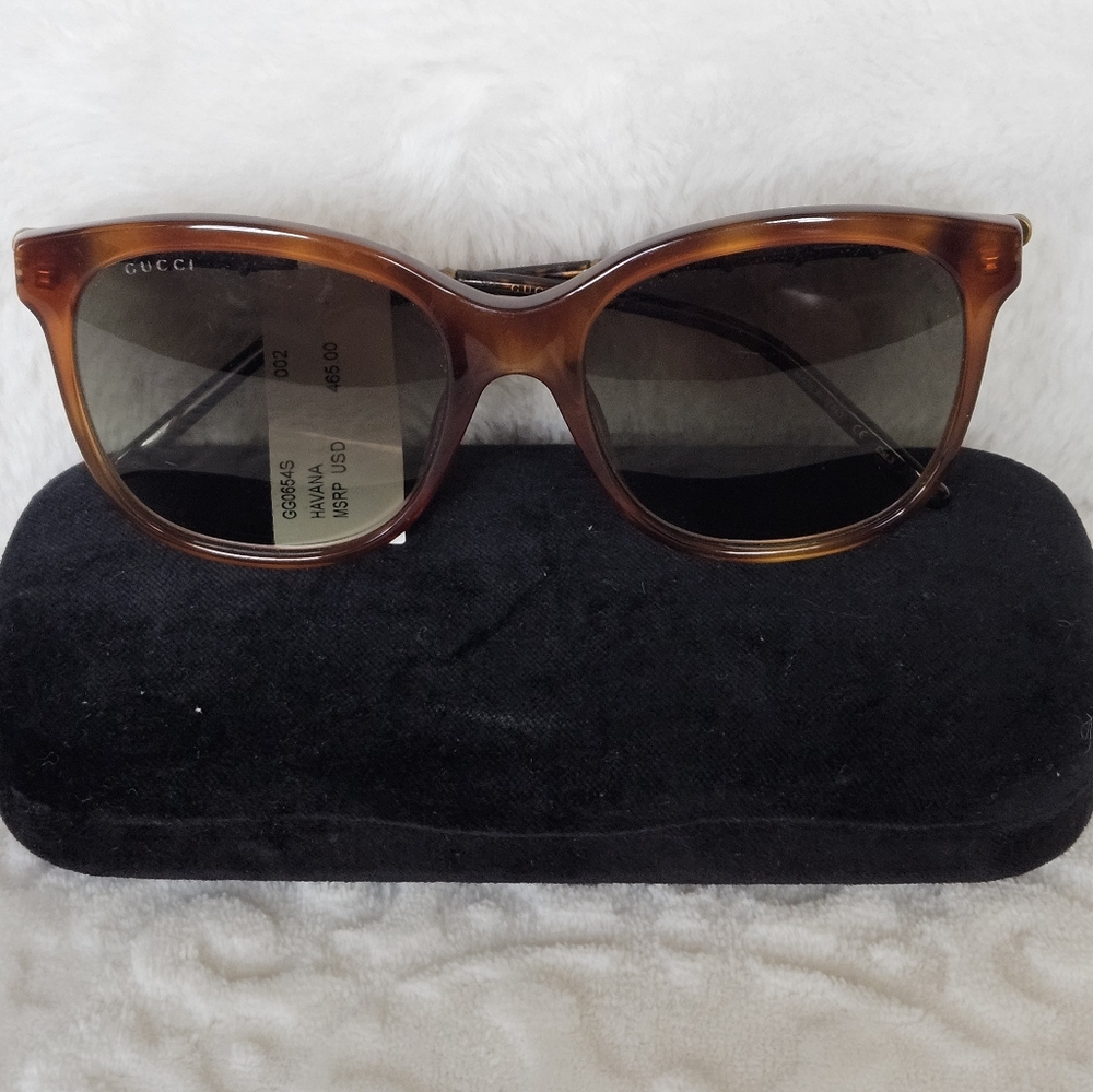 GUCCI Brown Tortoise Havana Green Gradient Lens Square Sunglasses Bamboo GG NWT